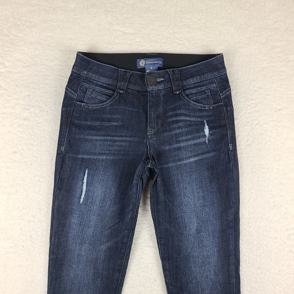 Democracy Jeans Womens 2 Blue Ab Solution Skinny Distress Dark Wash Denim‎ - Picture 3 of 13